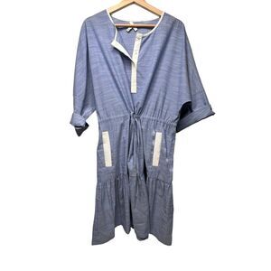 Joie Ecidra Dress Sz LG Beach Cover up Cotton Tie Waist Tiered Pocket Pullover